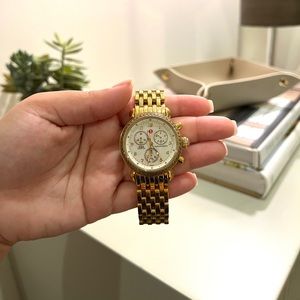 Authentic MICHELE Gold-Tone CSX Diamond Chronograph Date Feature 36 mm
